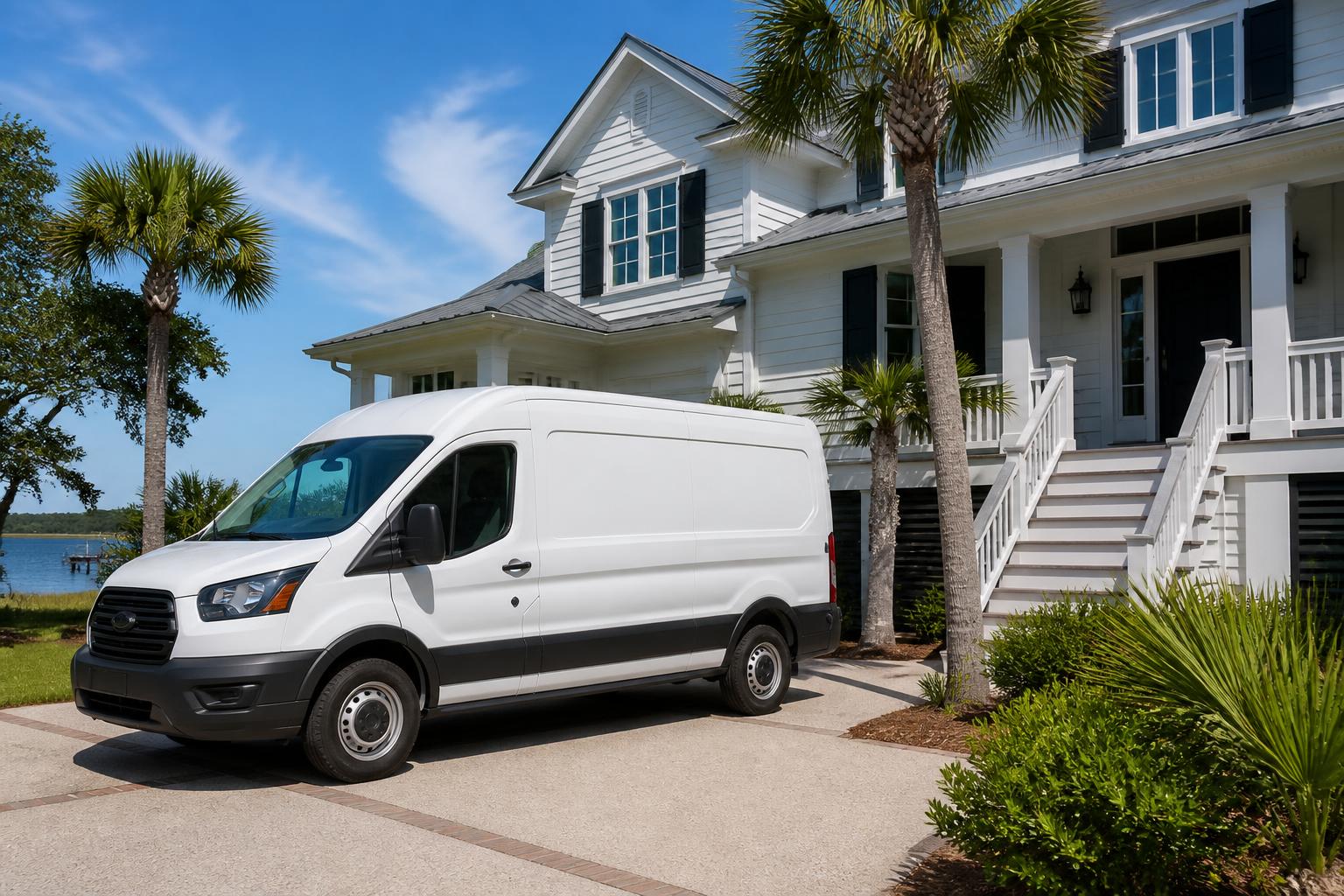 Whitemarsh Garage Door Repair service van in a Savannah driveway
